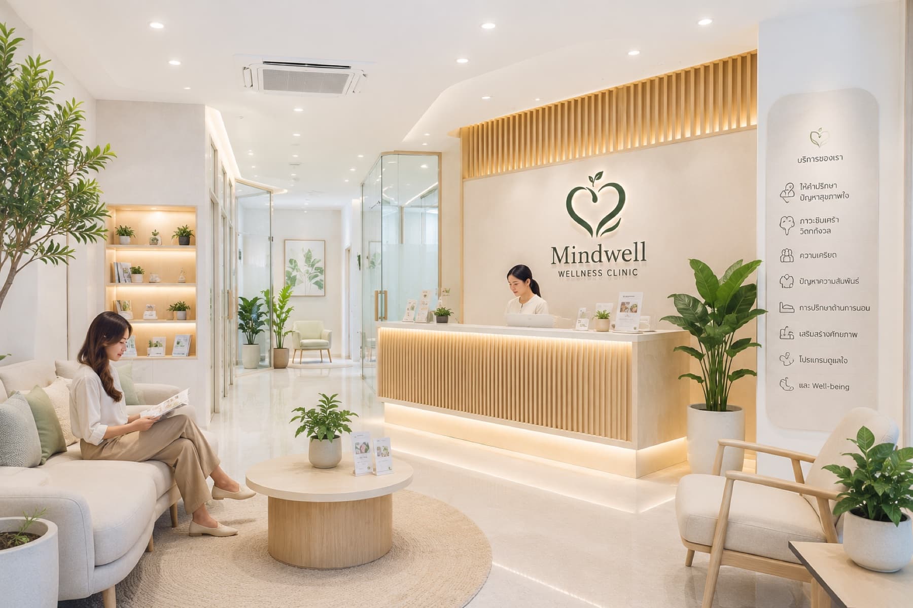 พื้นที่ต้อนรับของ Mindwell Wellness Clinic